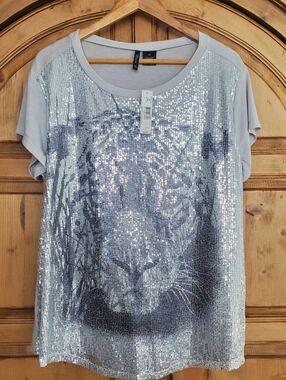 NWT New Directions Lion Face Sequin Top Size 2x